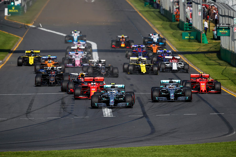 Valtteri Bottas leads Mercedes team-mate Lewis Hamilton into the first corner of the Australian Grand Prix. Picture credit: Mercedes