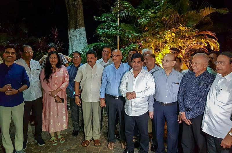 Goa Congress legislators after a meeting with Governor Mridula Sinha with a demand for dismissal of the Manohar Parrikar-led government and allowing the opposition party to stake a claim for forming an alternate government, in Panaji. (PTI Photo)