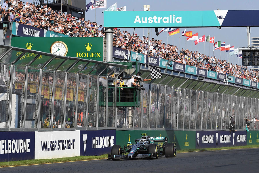 Mercedes driver Valtteri Bottas crosses the finish line to win the Australian Grand Prix on Sunday. Picture credit: AFP