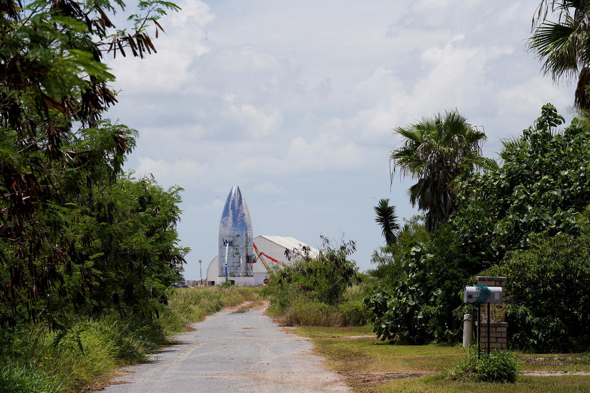 Starship prototype as seen on the day that SpaceX performs an untethered test of the company's Raptor engine mounted on a Starhopper rocket at their facility (Reuters Photo)