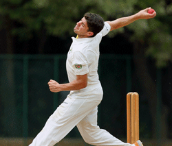 Australia's Moises Henriques bowl during a two days practice match against Board President's XI in Chennai. PTI Image