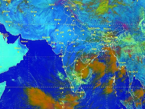 The deep depression over west-central and adjoining southwest Bay of Bengal moved nearly north-northeastwards before intensifying into the cyclonic storm 'ROANU' and lay centred about 590 km southeast of Gopalpur, the Meteorological Centre here said. Image: Screengrab