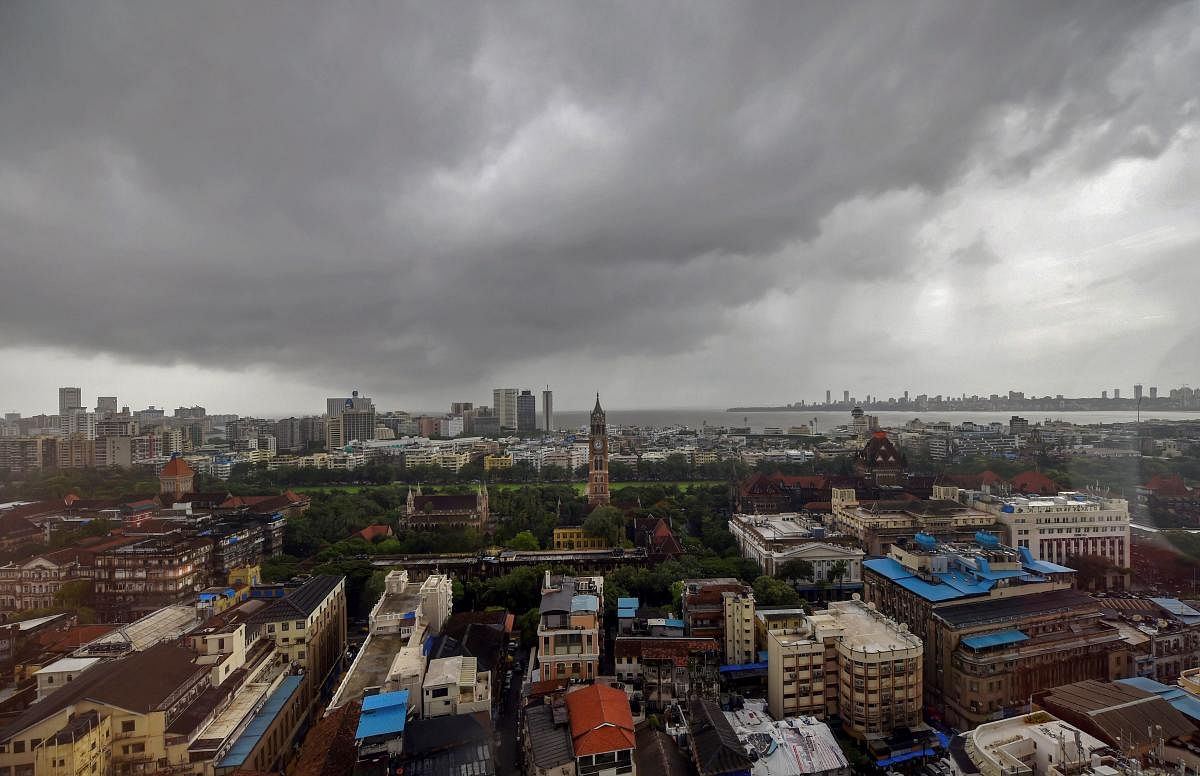 A top view of South Mumbai as monsoon clouds hover over the city. (PTI Photo)