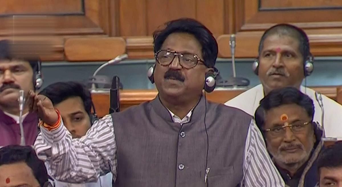 Shiv Sena members Arvind Ganpat Sawant during the discussion on issues relating to Rafale deal, in the Lok Sabha in New Delhi. PTI