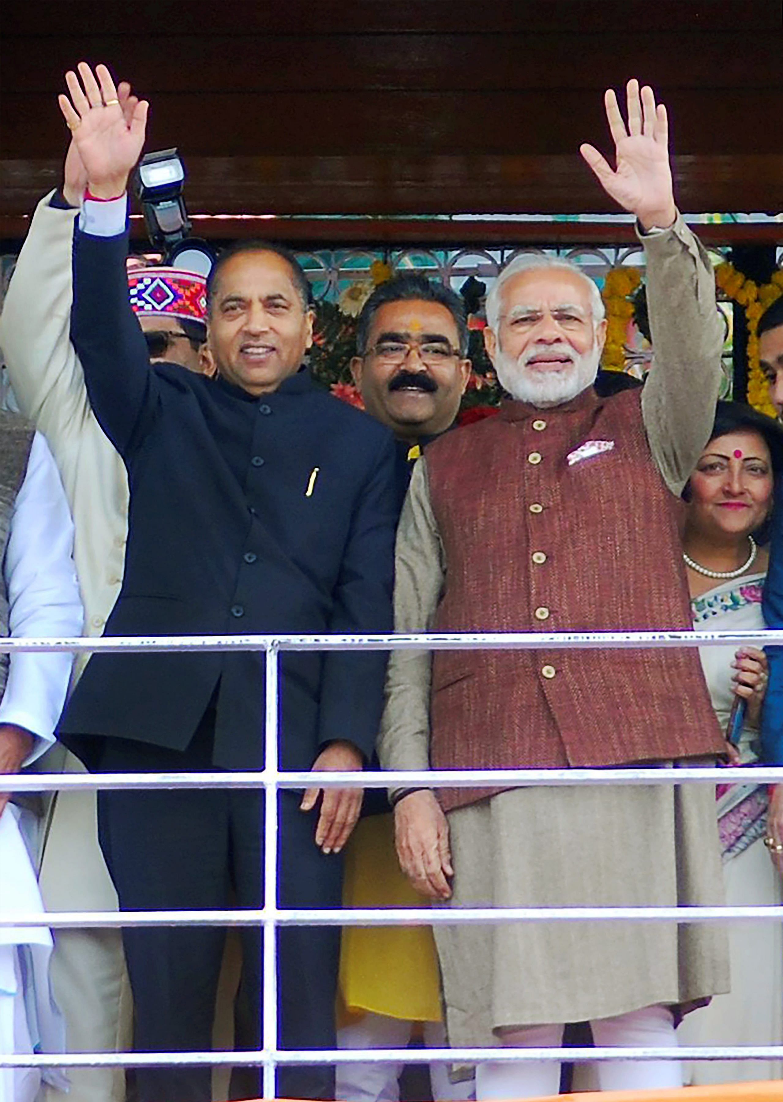 Prime Minister Narendra Modi with New Chief Minister of Himachal Pradesh Jairam Thakur. (PTI Photo)