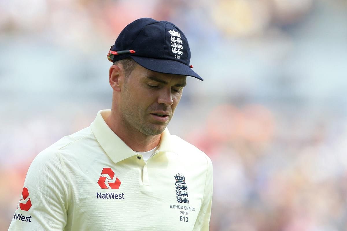 James Anderson looks on during play on the opening day of the first Ashes cricket Test match between England and Australia at Edgbaston in Birmingham. Credit: Lindsey Parnaby/AFP