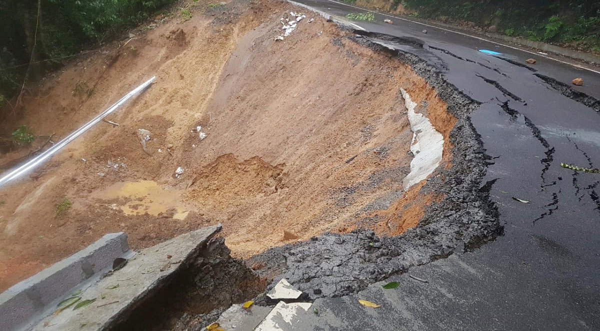 Due to heavy rains, the inter-state highway connecting Kodagu to Kerala, has severed, following which vehicular movement on the road has come to a standstill.