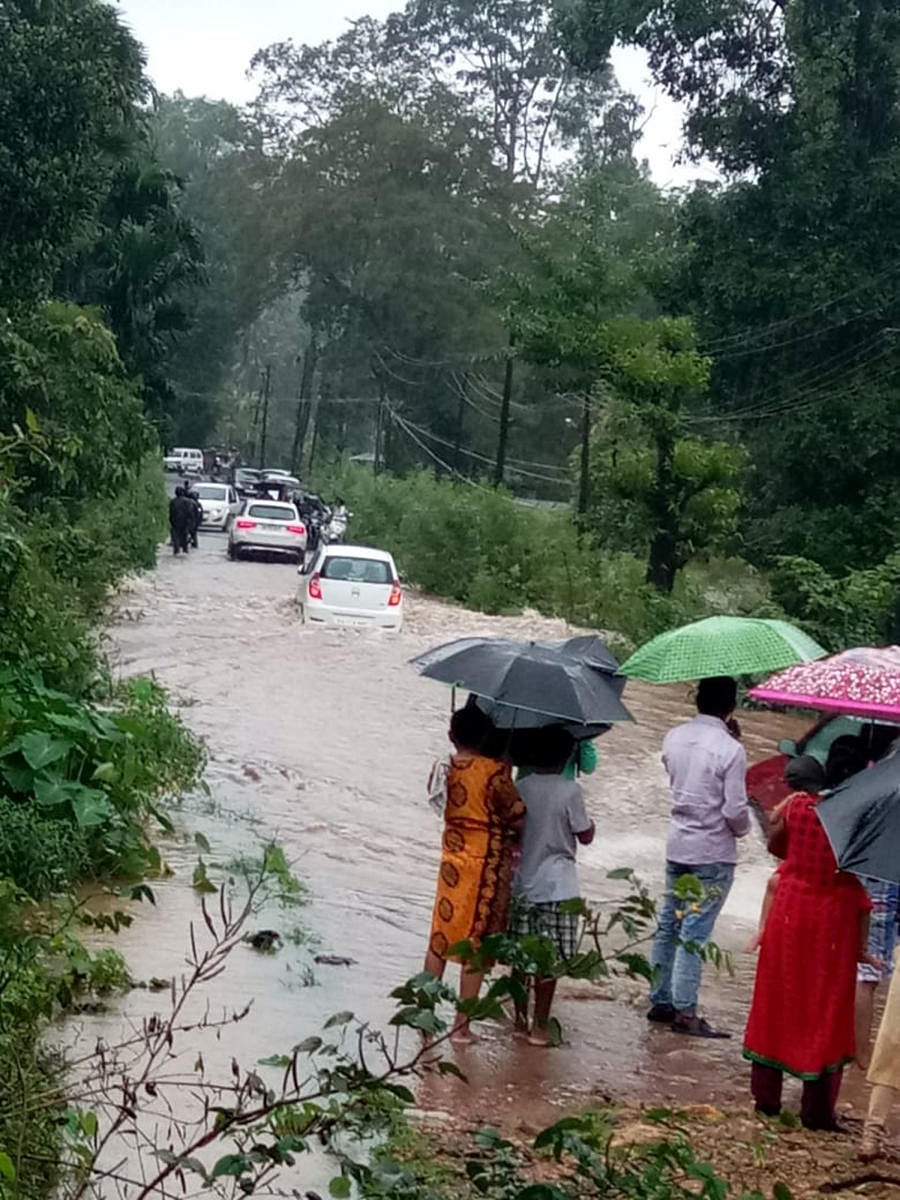 The national highway between Udupi and Theerthahalli was flooded near Hebri, Udupi district.