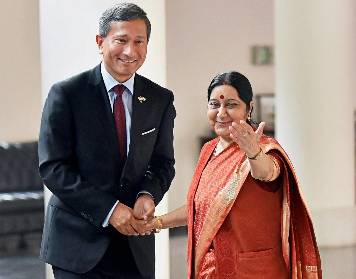 Sushma Swaraj and Vivian Balakrishnan. (PTI File Photo)