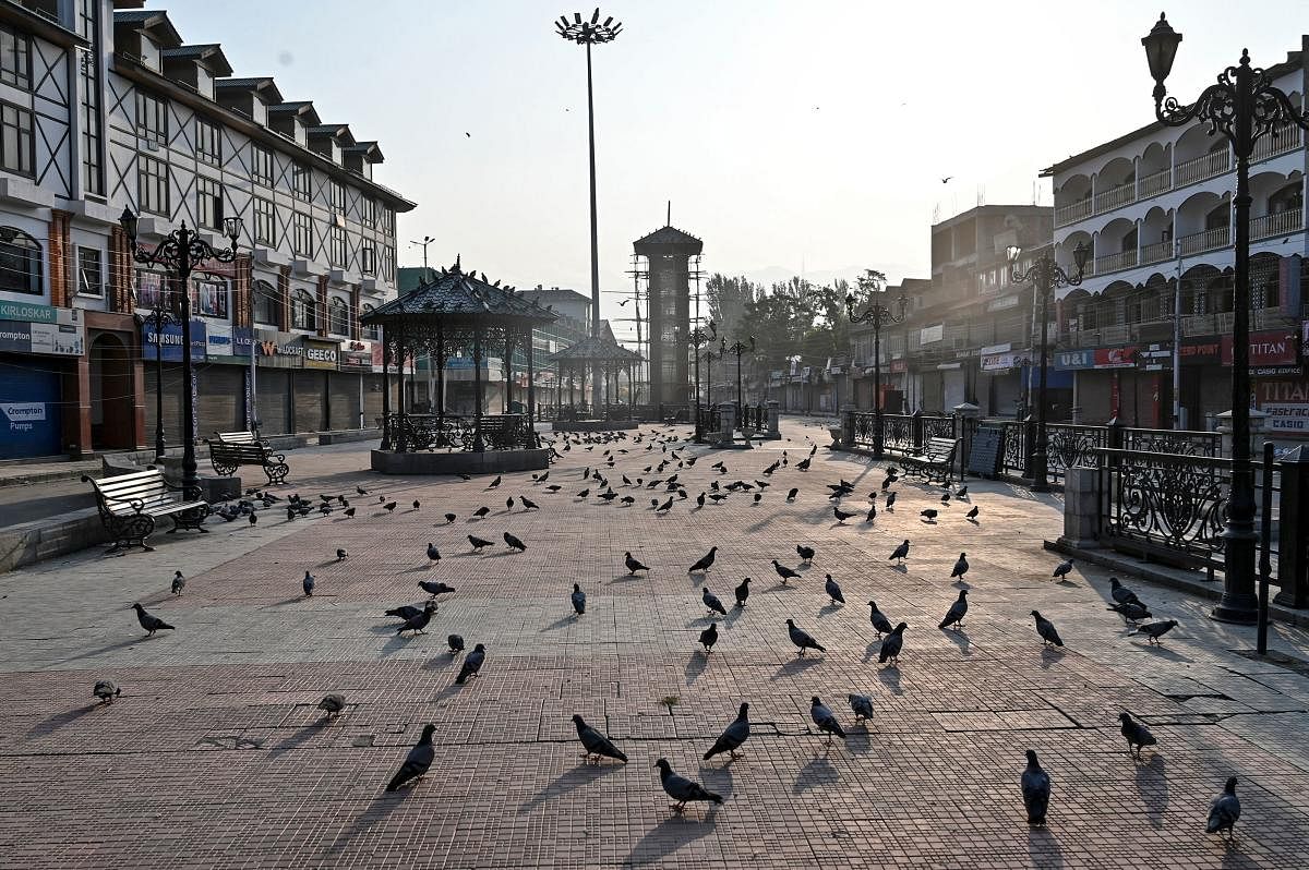 A deserted square in Srinagar. AFP