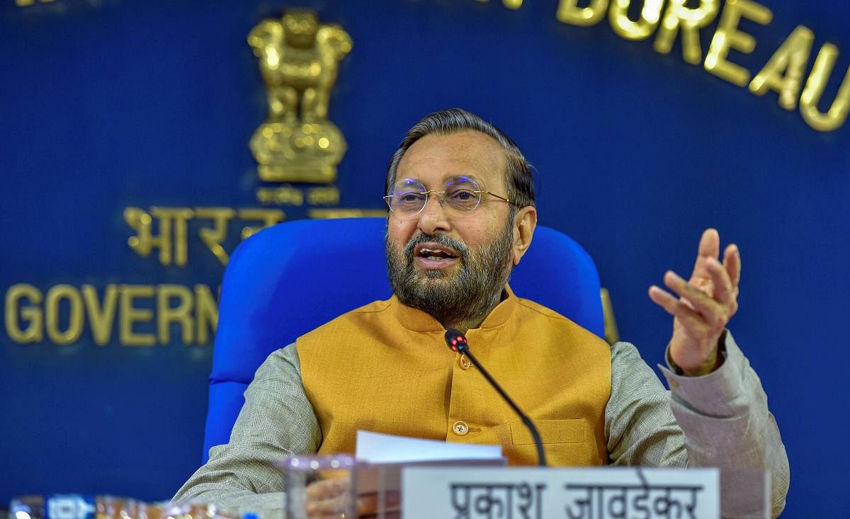 Union Minister of Information and Broadcasting Prakash Javadekar during a cabinet briefing, in New Delhi. (PTI Photo)