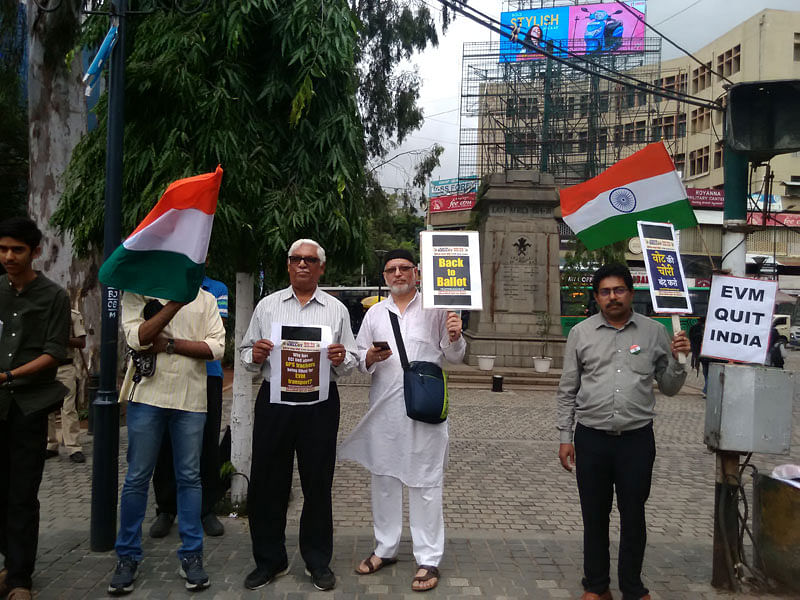 A gathering of activists on Brigade Road. Credit: DH Photo/Aishwaryaa R