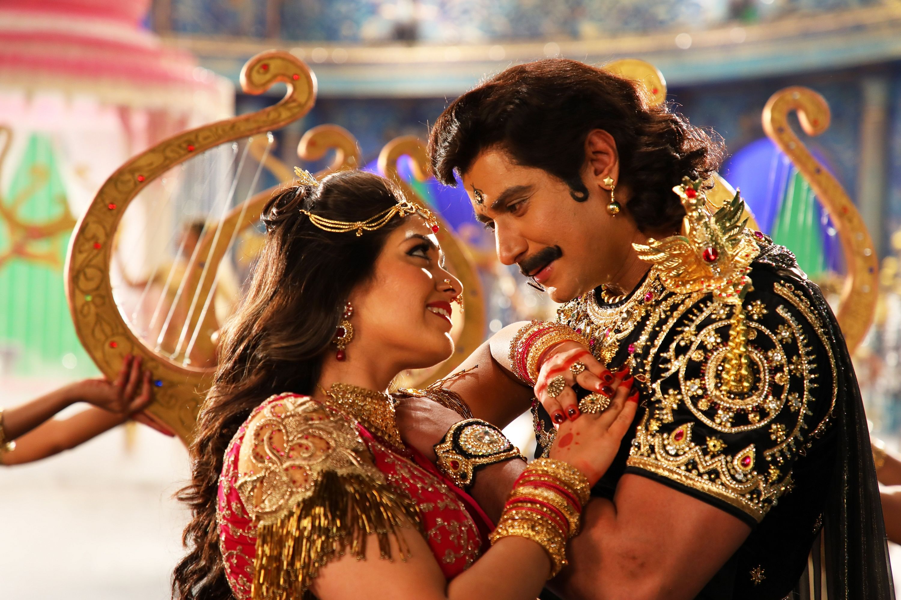 Darshan and Meghana Raj in 'Kurukshetra'.