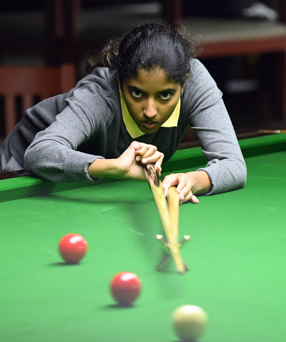 Fresh from her Senior National snooker title, Varshaa Sanjeev has decided to take a break from her studies to focus on the game. DH Photo/ Srikanta Sharma R