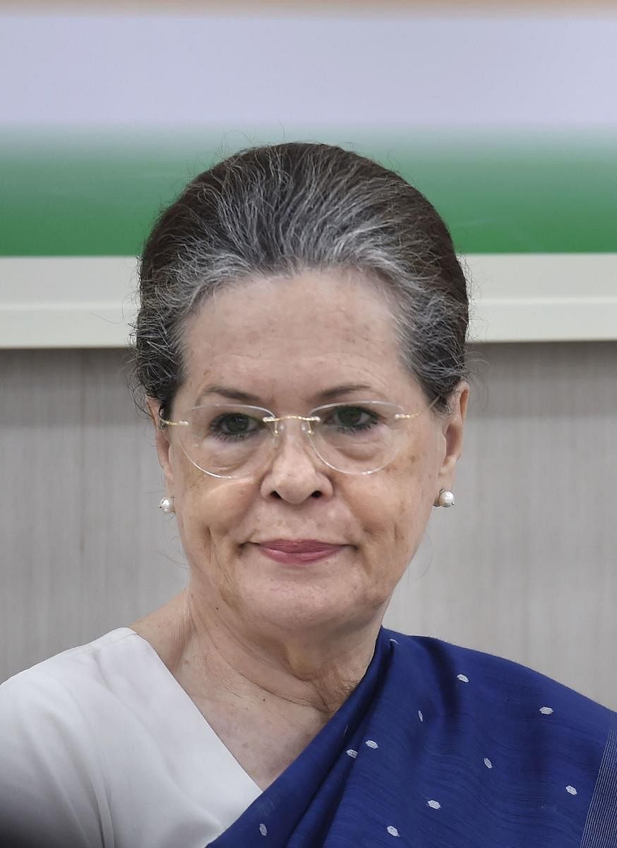 Senior Congress leader Sonia Gandhi during Congress Working Committee (CWC) meeting, at AICC HQ in New Delhi on Saturday. PTI photo