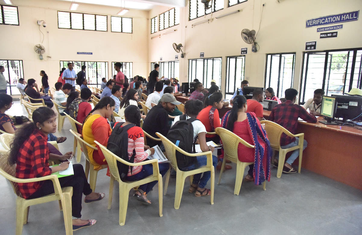 Students at a CET cell in Bengaluru. DH file photo