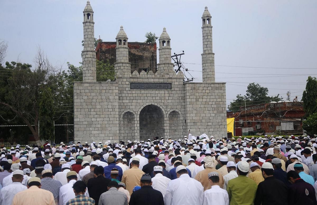 Muslims take part in Eid al-Adha prayers in Jammu. (AFP Photo)