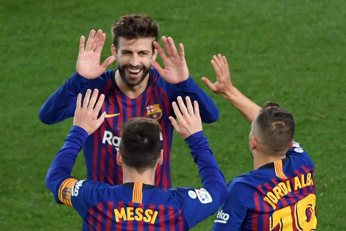 TIME IS NOW: Barcelona's Lionel Messi , Gerard Pique (top) and Jordi Alba (right) will be hoping to add to their legacies with another European crown. AFP