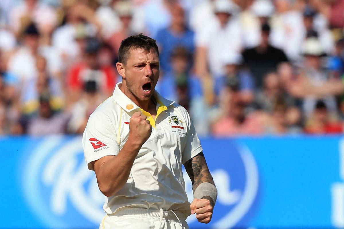Australia's James Pattinson celebrates taking the wicket og England's Joe Denly for 18 on the second day of the first Ashes cricket Test match between England and Australia at Edgbaston in Birmingham. (AFP Photo)