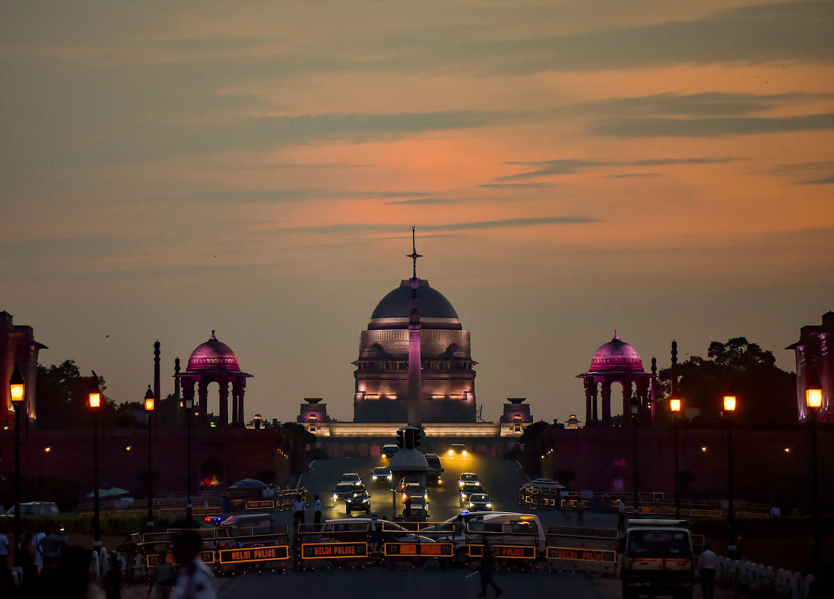 A view of the illuminated Rashtrapati Bhawan on the occasion of the 73rd Independence Day in New Delhi (PTI Photo)
