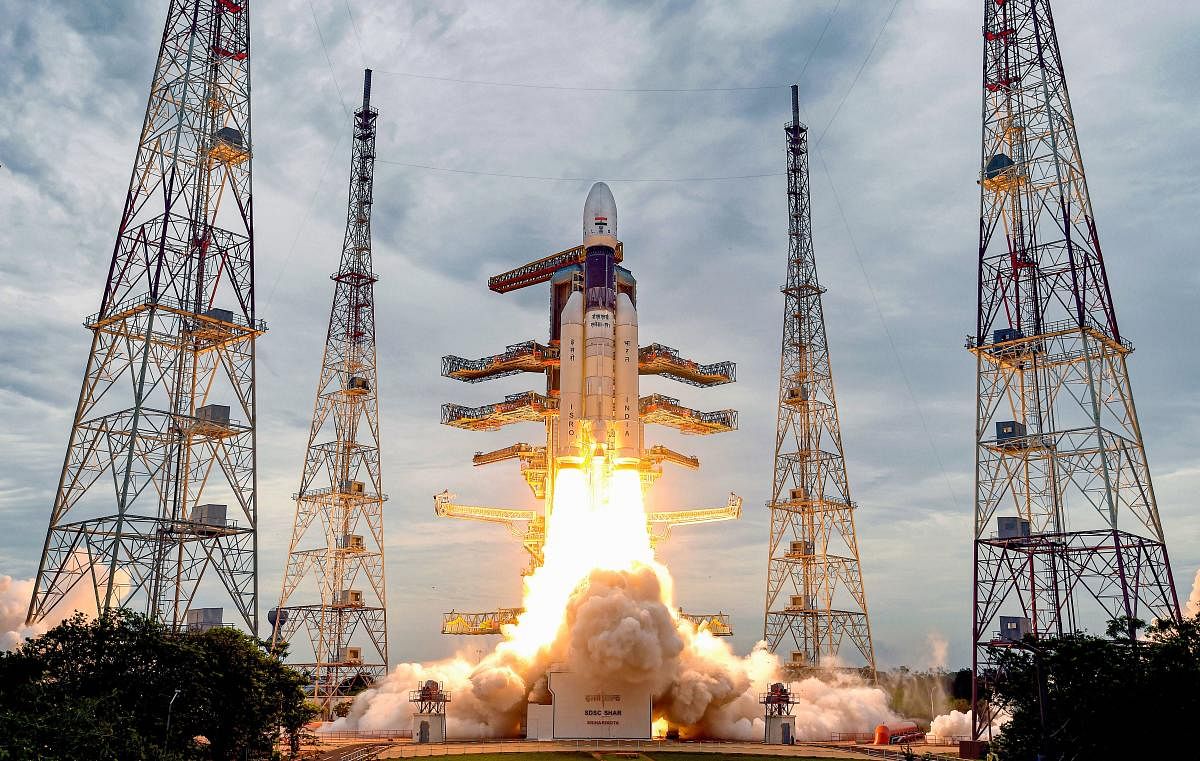  India’s second Moon mission Chandrayaan-2 lifts off onboard GSLV Mk III-M1 launch vehicle from Satish Dhawan Space Center at Sriharikota in Andhra Pradesh (PTI Photo)