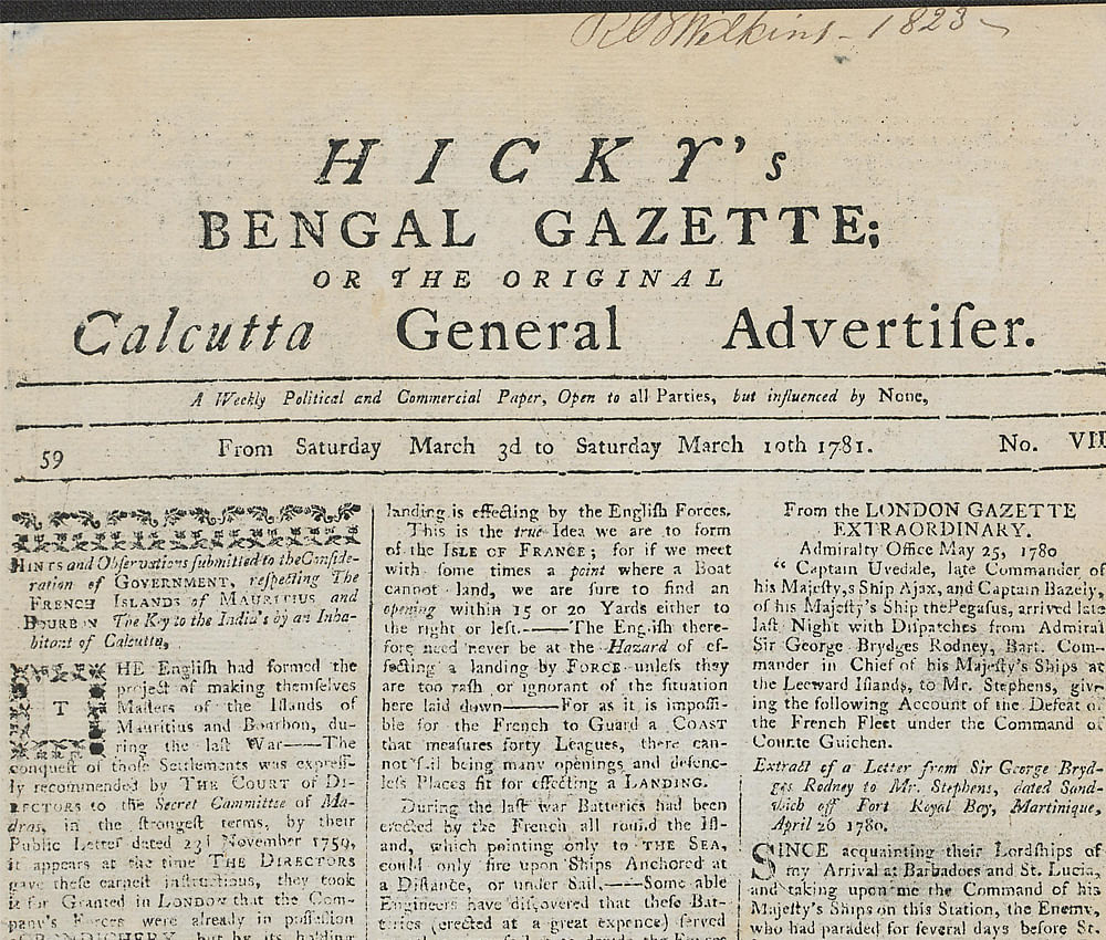 The Bengal Gazette, the first English newspaper of India, was also earliest known published criticism of the Raj