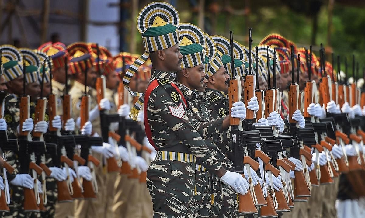 A ceremonial parade was conducted on Thursday at the Naval Base here on the occasion of the nation's 73rd Independence Day. (PTI Photo)