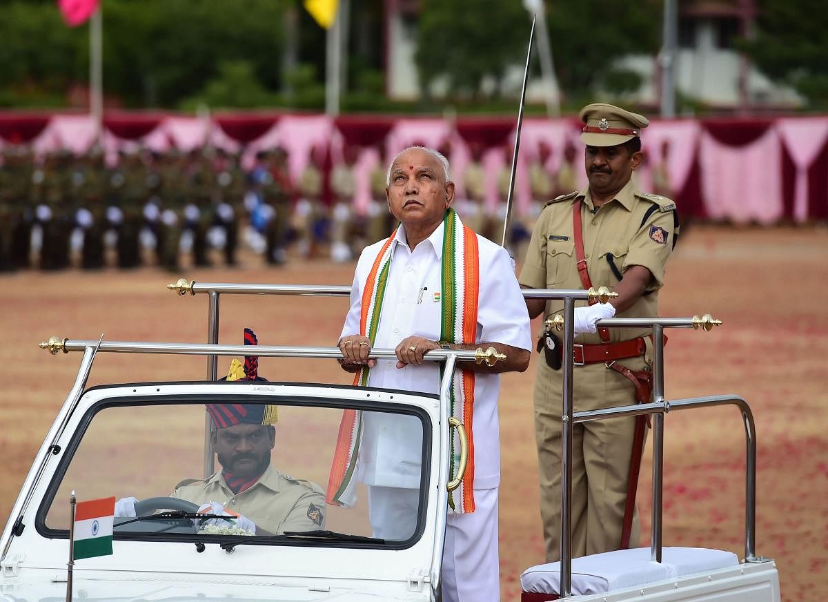 Karnataka Chief Minister B S Yediyurappa during the celebration of 73rd Independence day at Parade Ground in Bengaluru