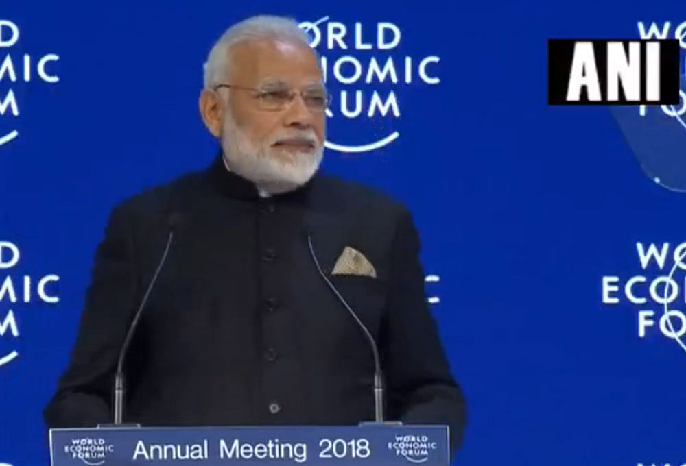 Narendra Modi addressing the World Economic Forum at Davos.