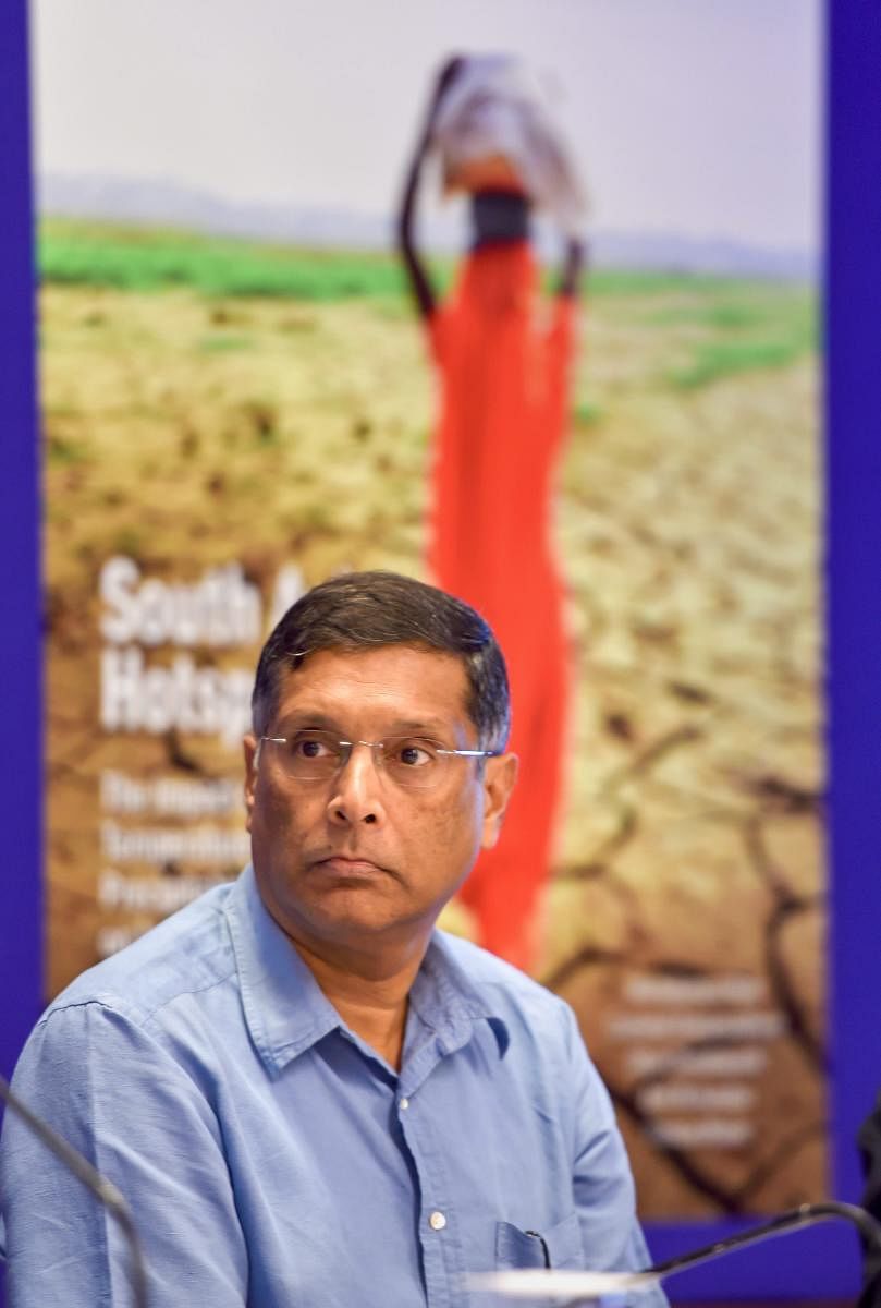 Chief Economic Advisor Arvind Subramanian during the launch of World Bank report at IHC, in New Delhi on Monday. (PTI Photo)