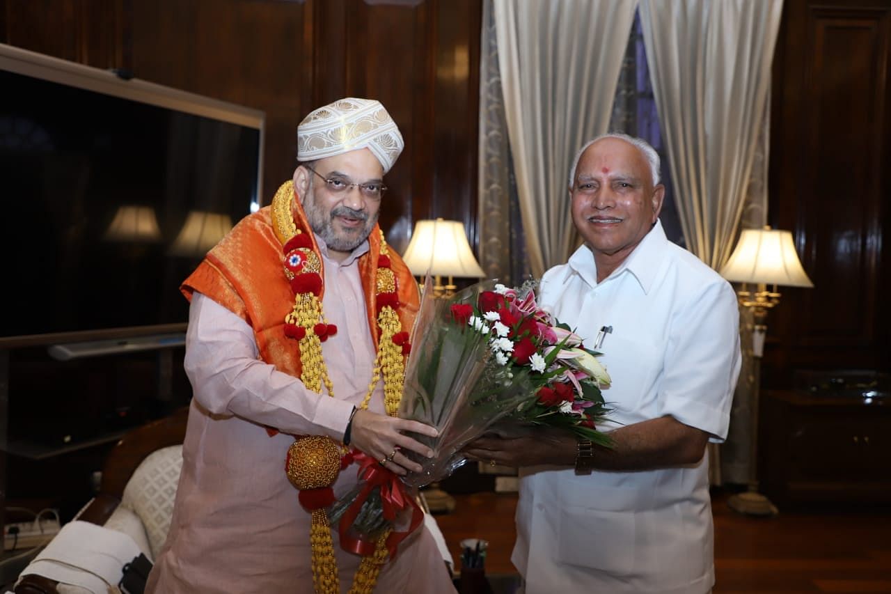 Karnataka Chief Minister B S Yediyurappa meets BJP National president Amit Shah here on Saturday.