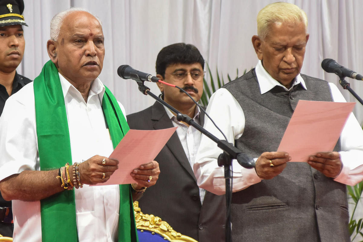 B S Yediyurappa was sworn-in as the chief minister at Raj Bhavan in Bengaluru on July 26.