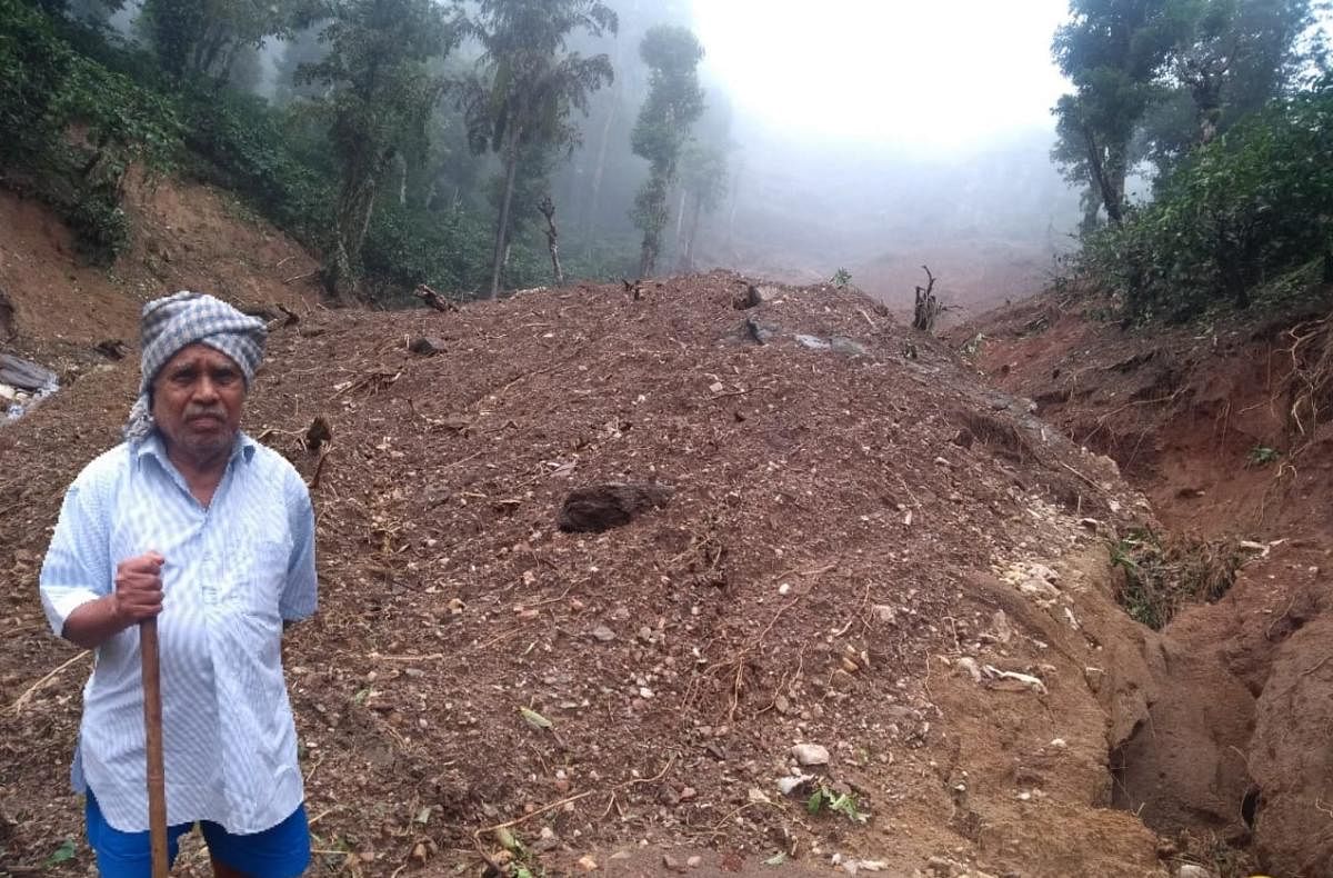 The landslides have damaged plantations in the farmland of Rayappa Gowda at Devaragudda in Kalasa.
