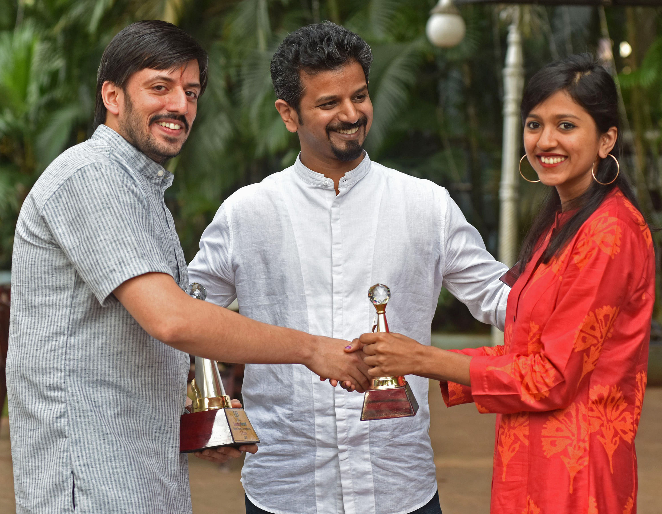 Srinivasa Gopala P K, Nikhil D Hegde and Sanjana M Vijayshankar, the winners of the competition.