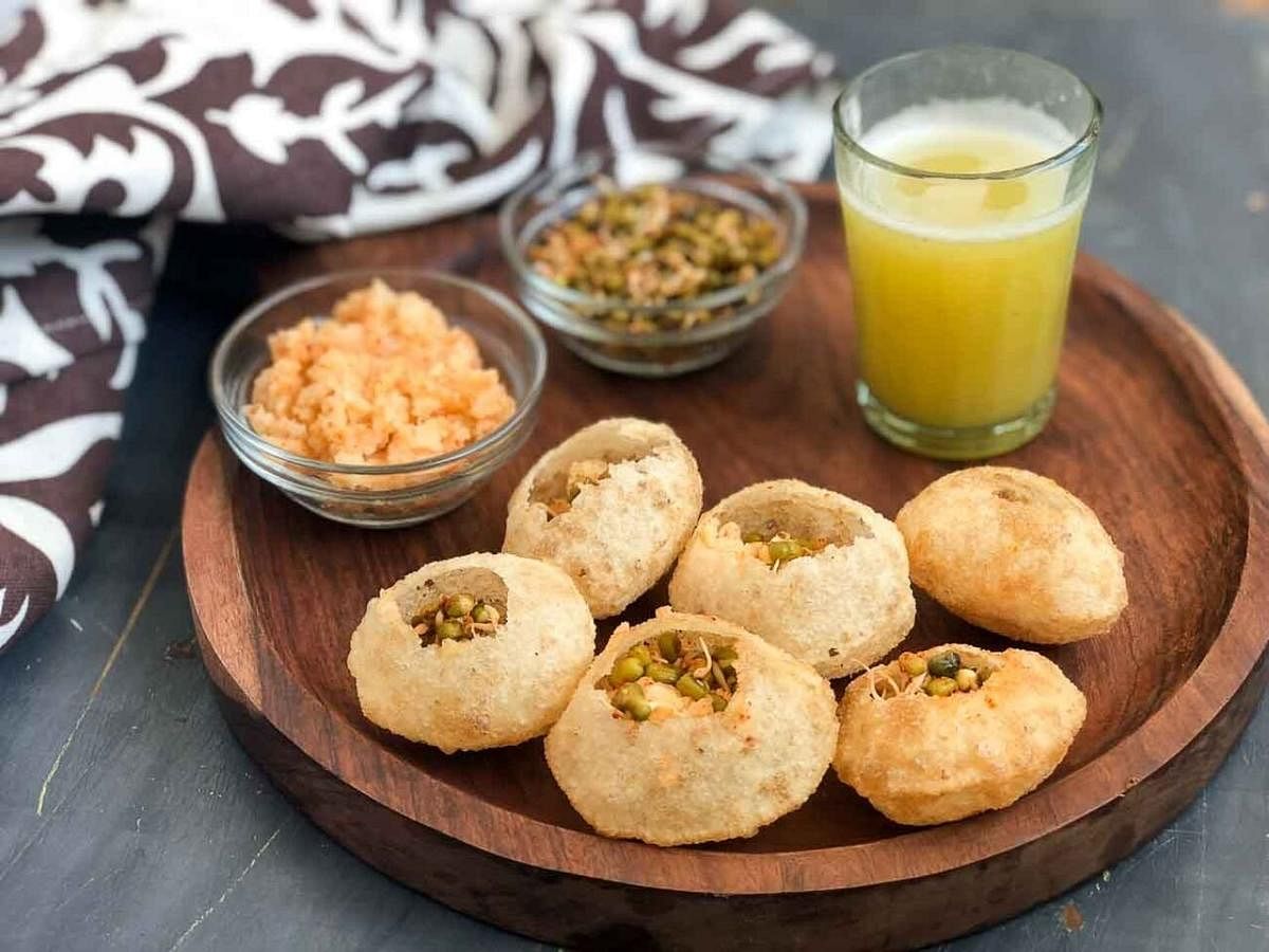 Pani puri with sundal and kacchi kairi ka paani