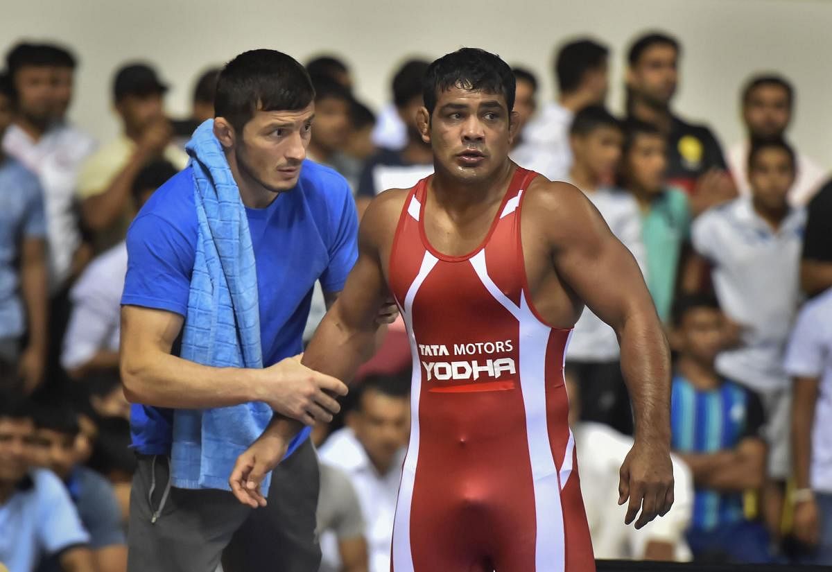 New Delhi: Wrestler Sushil Kumar during the wrestling trials in the 74kg for the World Championships at IGI stadium in New Delhi. (PTI Photo)