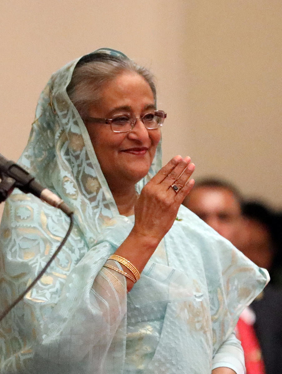 Prime Minister Sheikh Hasina gestures during oath taking ceremony as the country's Prime Minister in Dhaka, Bangladesh. (Reuters Photo)