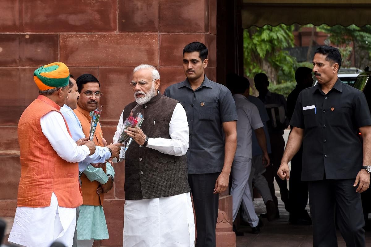 Indian Prime Minister Narendra Modi arrives to attend the budget session of the parliament in New Delhi on June 17, 2019. (Photo by AFP)