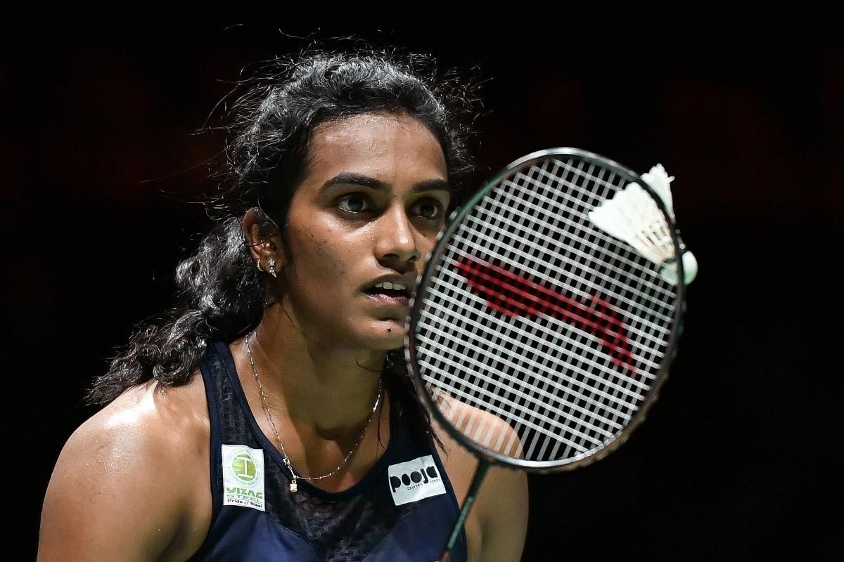 India's PV Sindhu in action against China's Chen Yu Fei during their women's singles semifinal at the World Championships in Basel on Saturday. AFP