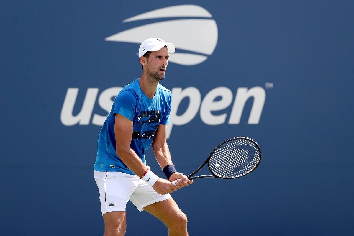 NEW YORK, NEW YORK - AUGUST 22: Novak Djokovic of Serbia practices for the US Open at the USTA Billie Jean King National Tennis Center on August 22, 2019 in New York City. Matthew Stockman/Getty Images/AFP