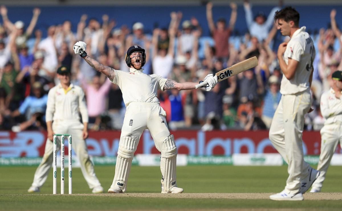 England's Ben Stokes celebrates victory on day four of the third Ashes cricket Test match against Australia at Headingley, Leeds, England, Sunday Aug. 25, 2019. (AP/PTI)
