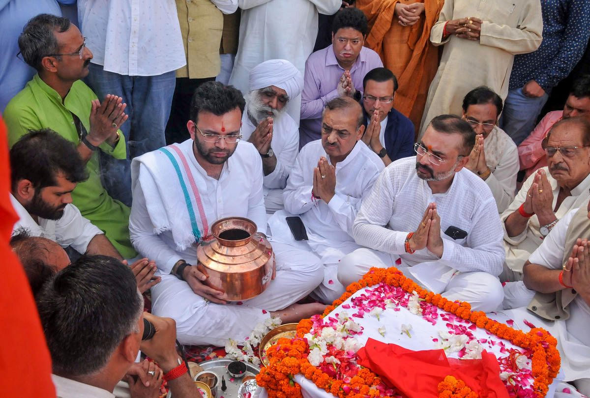 The ashes of former Union minister Arun Jaitley were immersed in the Ganga at Haridwar. (PTI Photo)