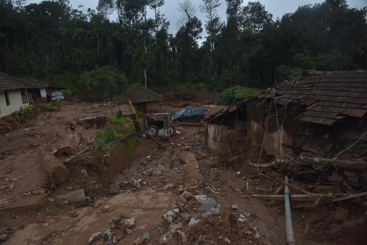 The damaged homes and snapped power lines, following landslides, have torn many live asunder at Malemane near Kottigehara in Mudigere taluk of Chikkamagaluru district. dh photo/B H Shivakumar