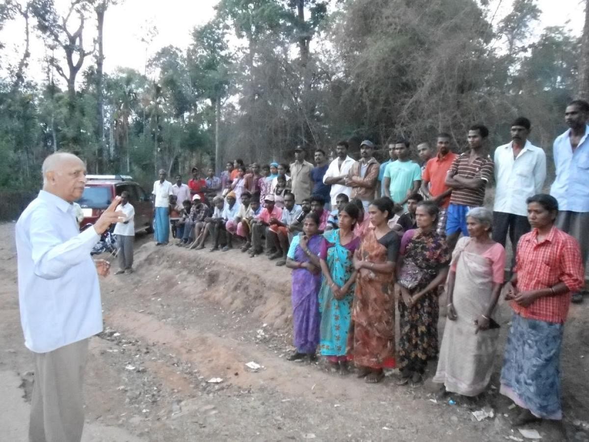 A K Subbaiah interacting with Diddalli victims in 2017.