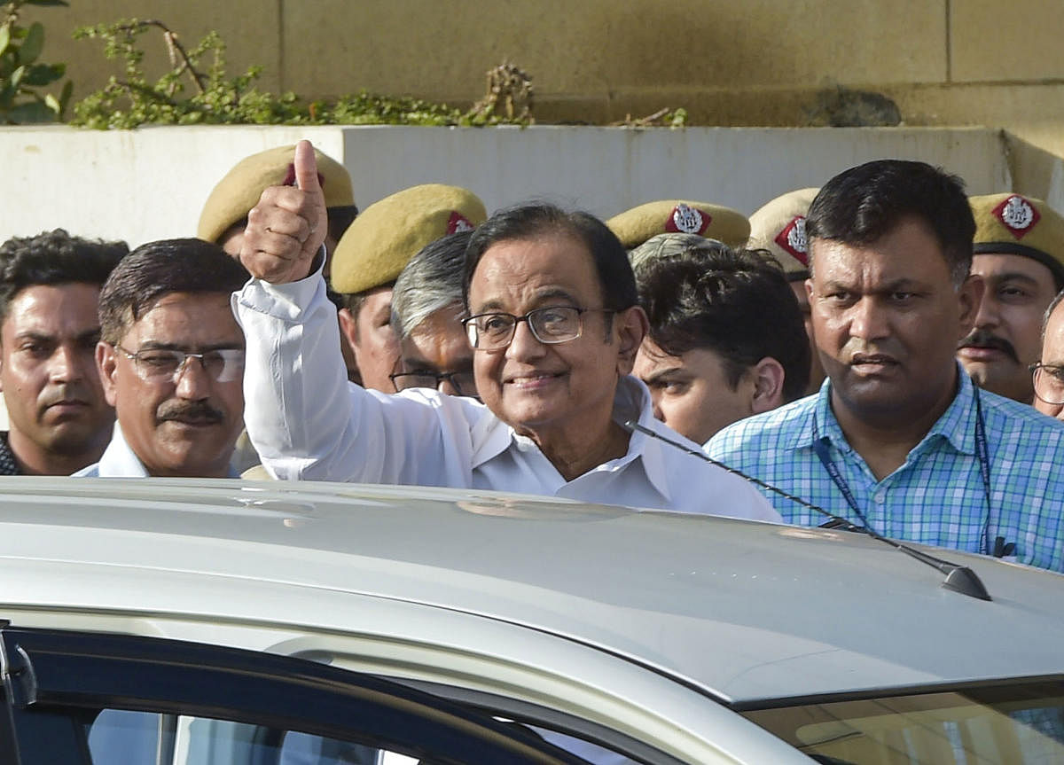 Senior Congress leader and former Union minister P Chidambaram after being produced at a CBI court in the INX media case, in New Delhi. PTI file photo