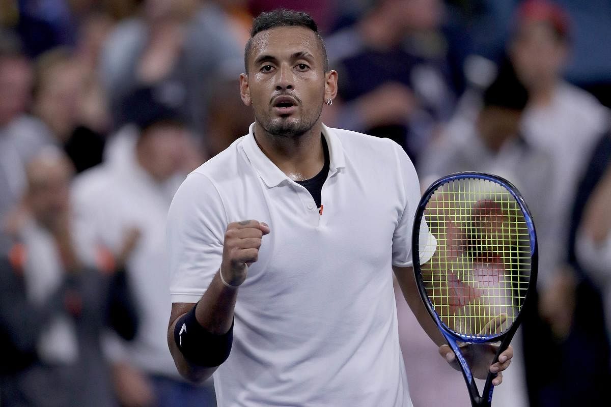 Nick Kyrgios celebrates his win during his Men's Singles first round match against Steve Johnson of the United States on day two of the 2019 US Open. Matthew Stockman/Getty Images/AFP