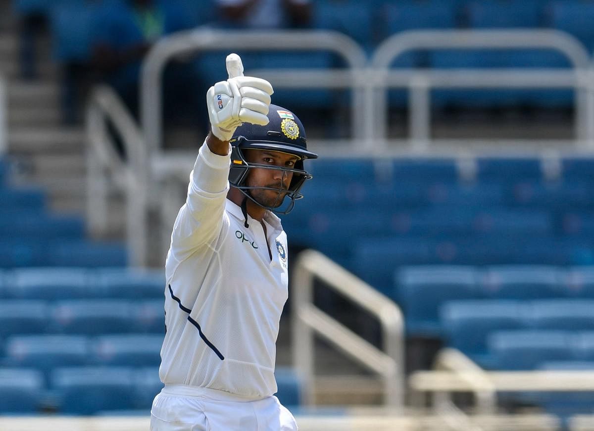 Mayank Agarwal celebrates his half-century during day 1 of the 2nd Test between West Indies and India at Sabina Park, Kingston (AFP Photo)