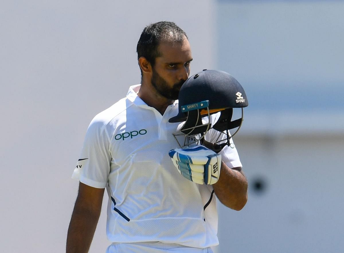 Vihari scored a fluent century to help India post a 400-plus total in the second Test against the Windies. AFP Photo