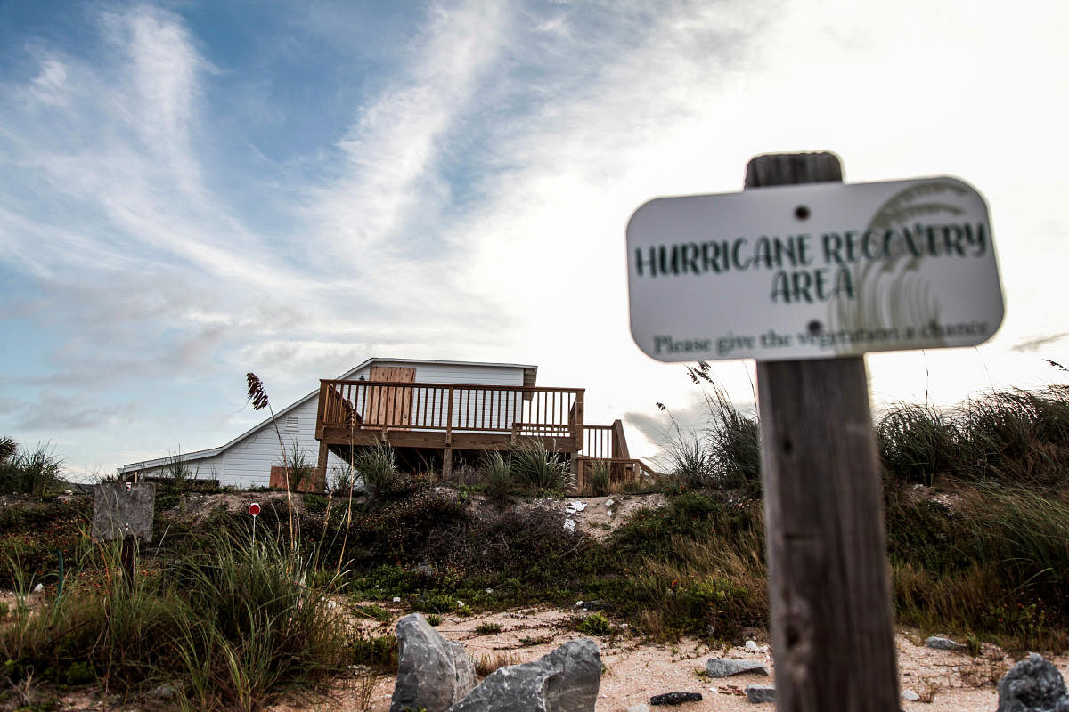 A sign is seen in front of a house before the arrival of Hurricane Dorian in St. Augustine, Florida, U.S. August 31, 2019. Photo/Reuters