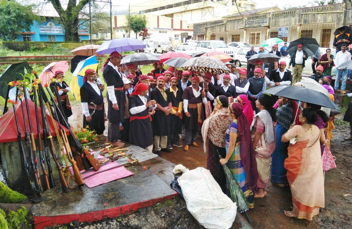 Puja was offered to the guns, ‘Peeche Katti’ and agricultural equipment during  the 25th annual ‘Kail Muhurtha’ observed by Codava National Council  at the Junior College ground in Madikeri on Sunday.